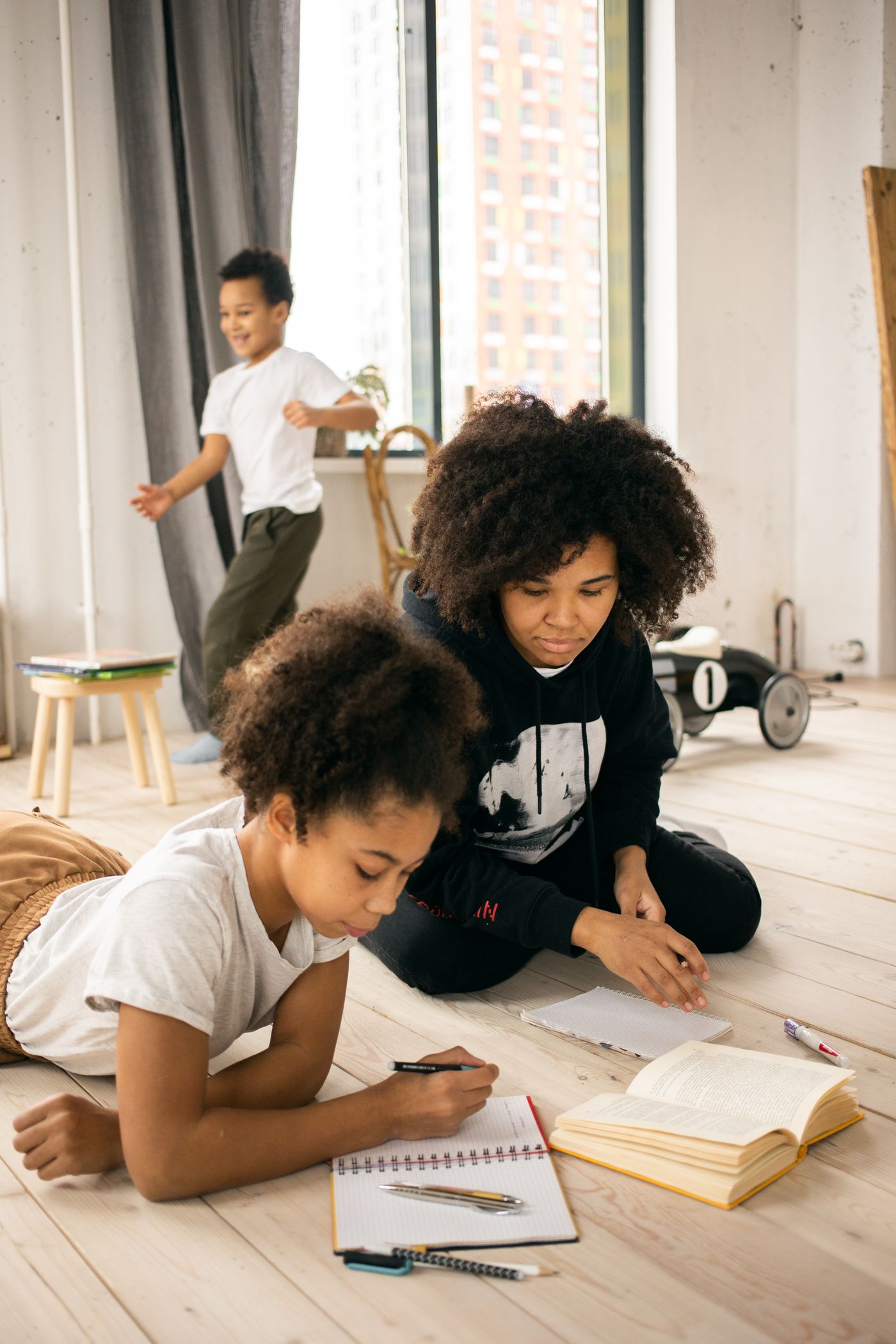 A family learning and playing at home